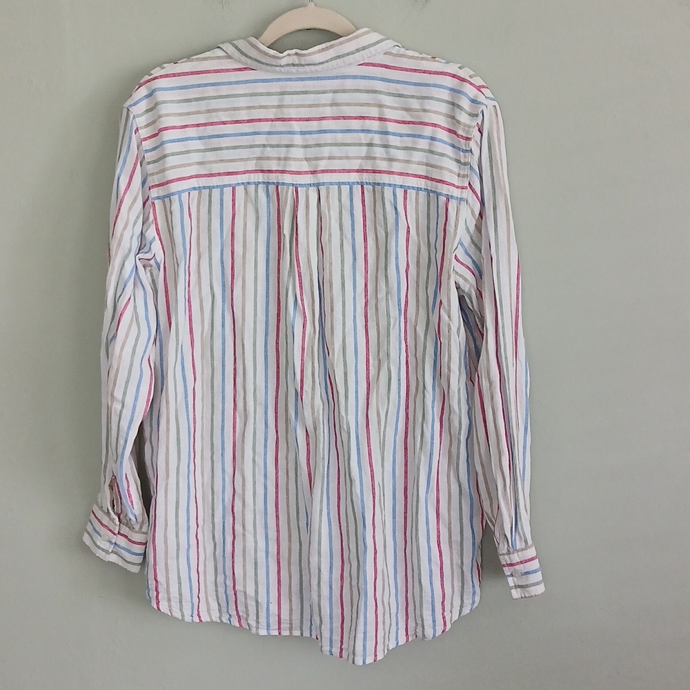 GAP Women's White Striped Button-Up Long Sleeve Linen Blend Shirt Size XL - Picture 4 of 7
